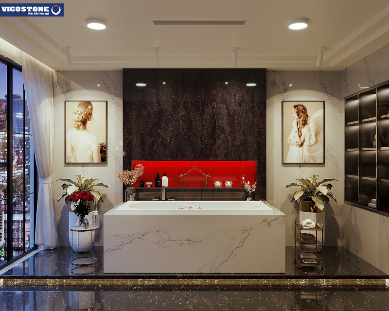 Không gian thêm sang trọng, nên thơ với bồn tắm đá nhân tạo VICOSTONE Faniello BQ8925