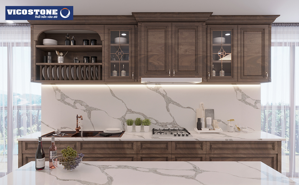 Nền trắng nổi bật lên họa tiết cỡ lớn của đá VICOSTONE Forza BQ8920