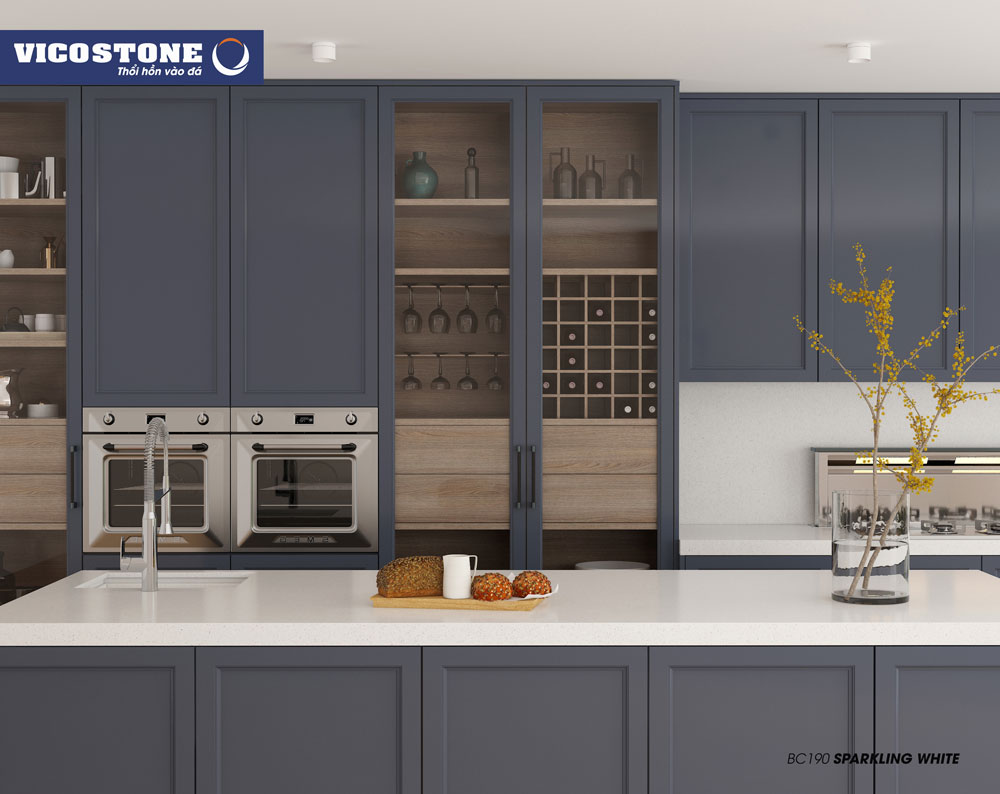 Mẫu đá bàn ăn VICOSTONE SPARKLINNG WHITE BC190